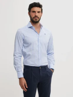 CAMISA COMFORT RAYAS CELESTE