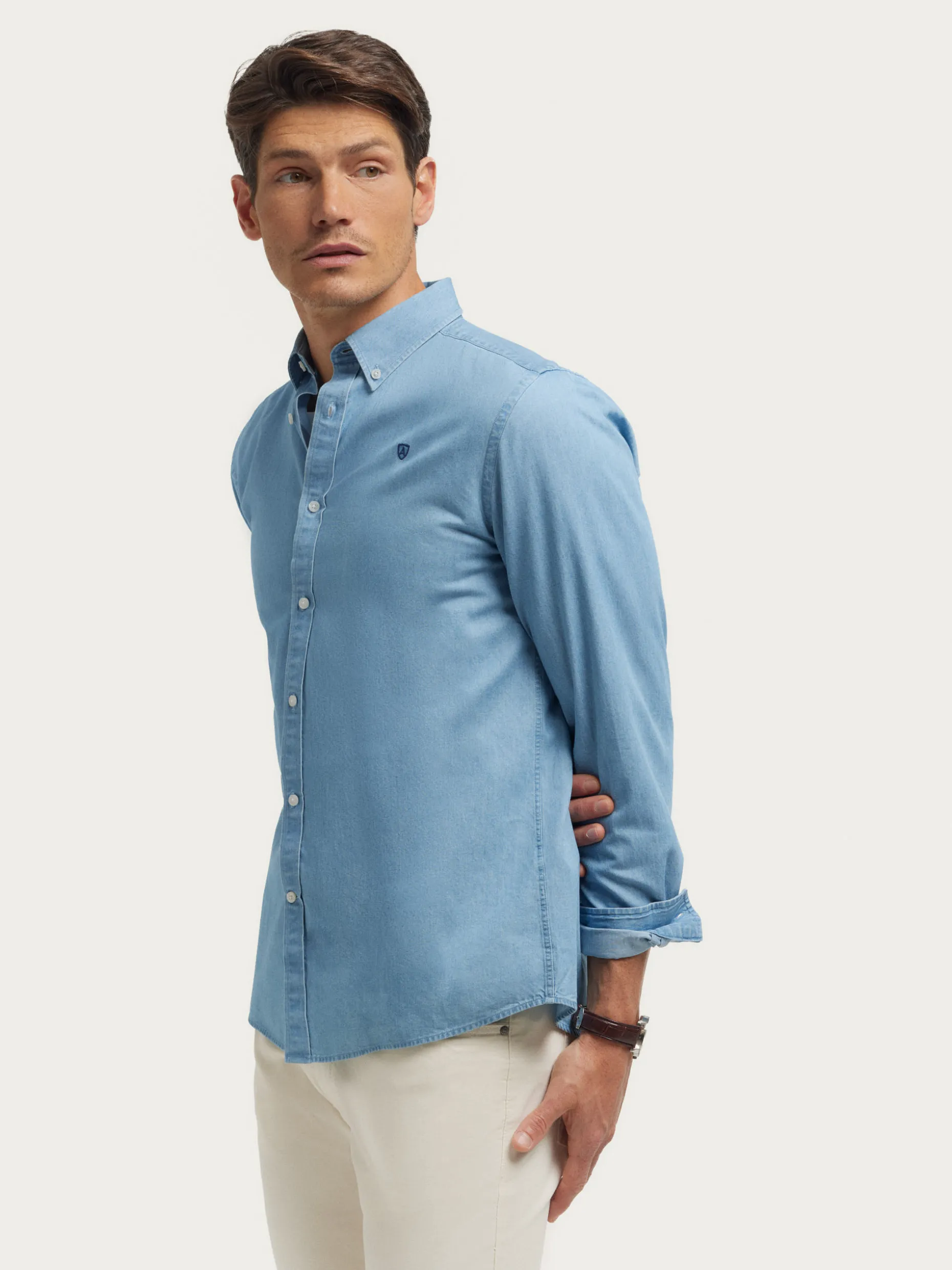 CAMISA DENIM B.DOWN CELESTE