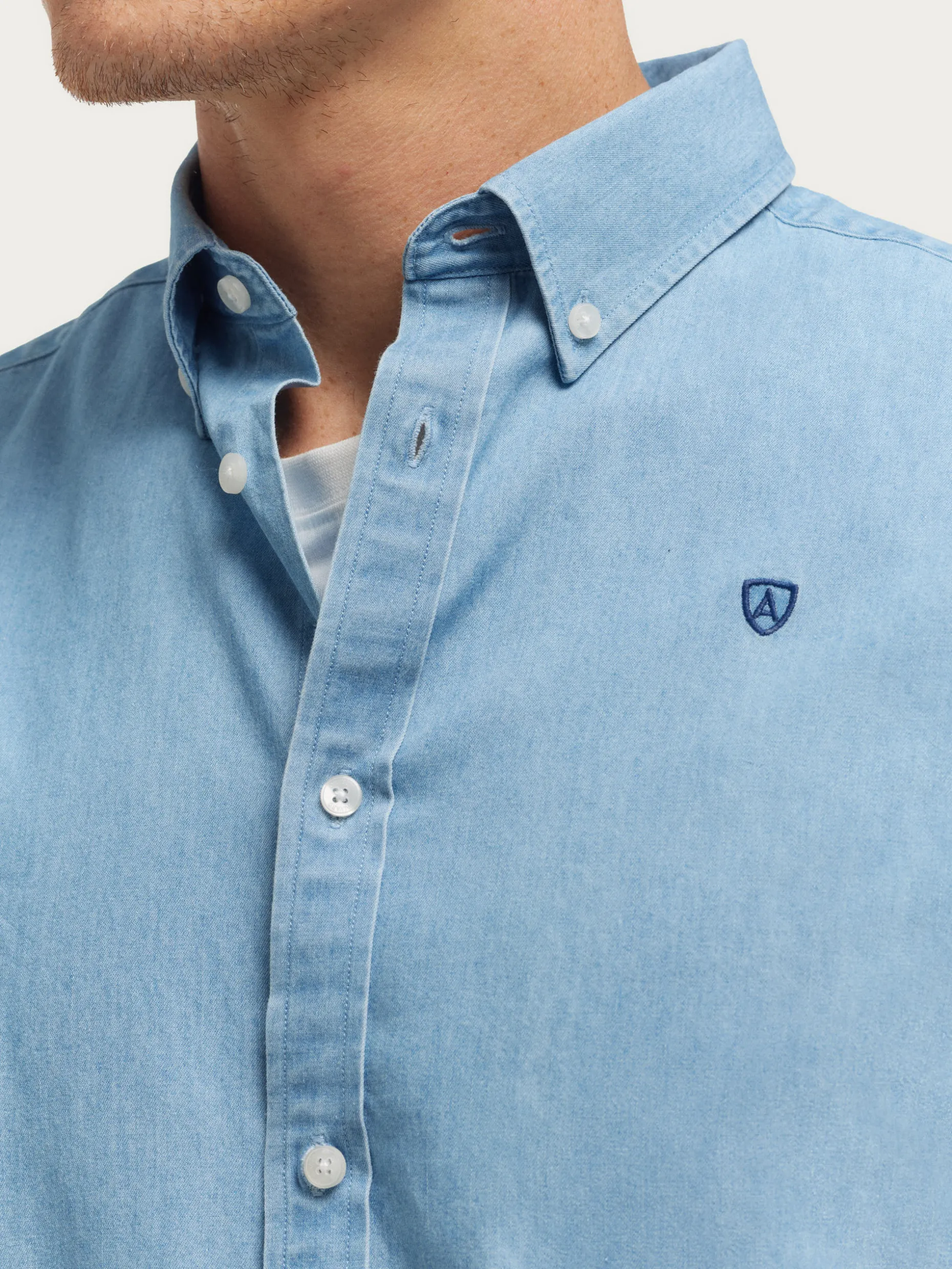 CAMISA DENIM B.DOWN CELESTE