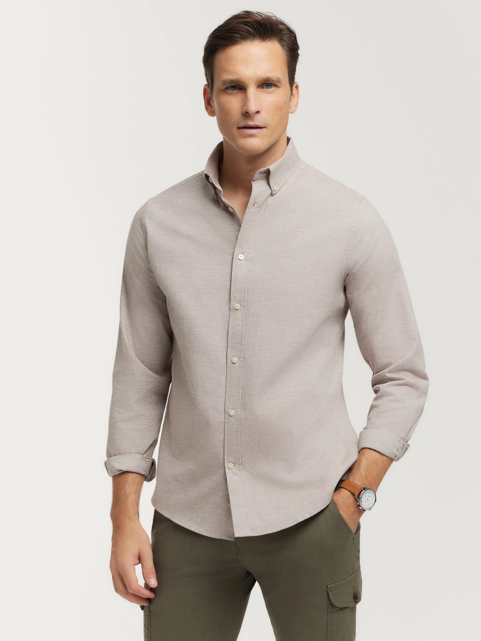 CAMISA FLANNEL TWILL BEIGE