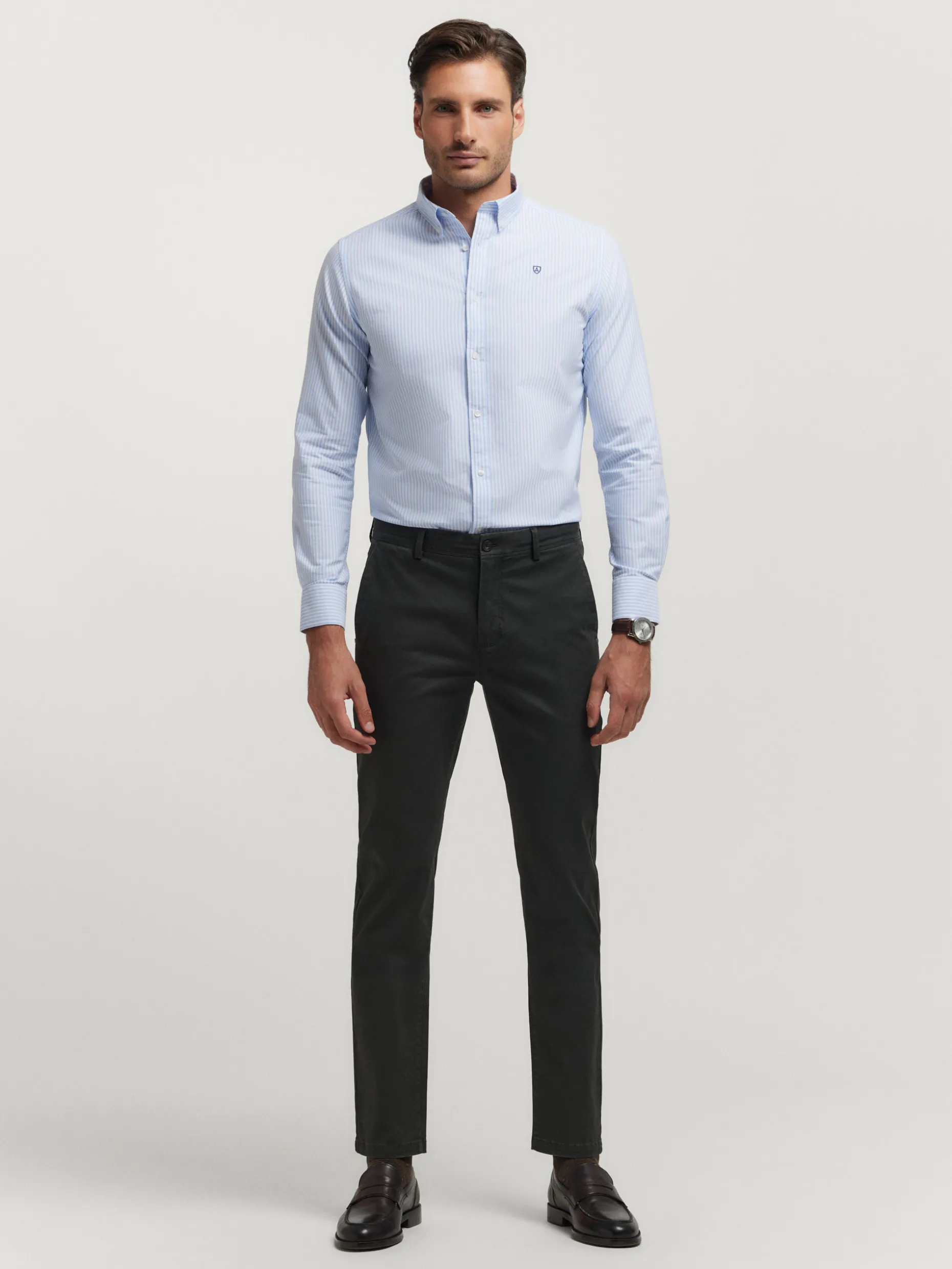 CAMISA OXFORD RAYAS CELESTE