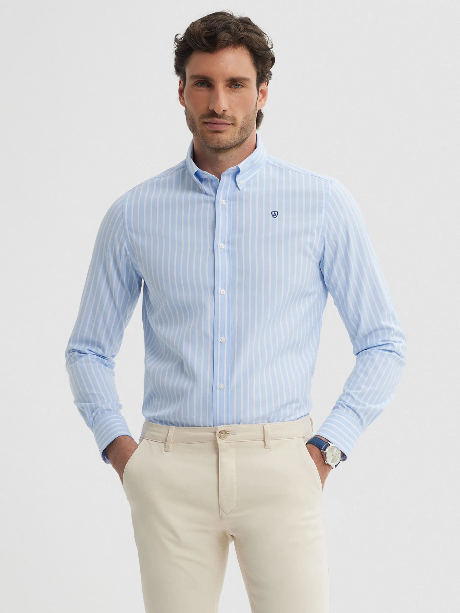 CAMISA RAYAS DUTTON CELESTE