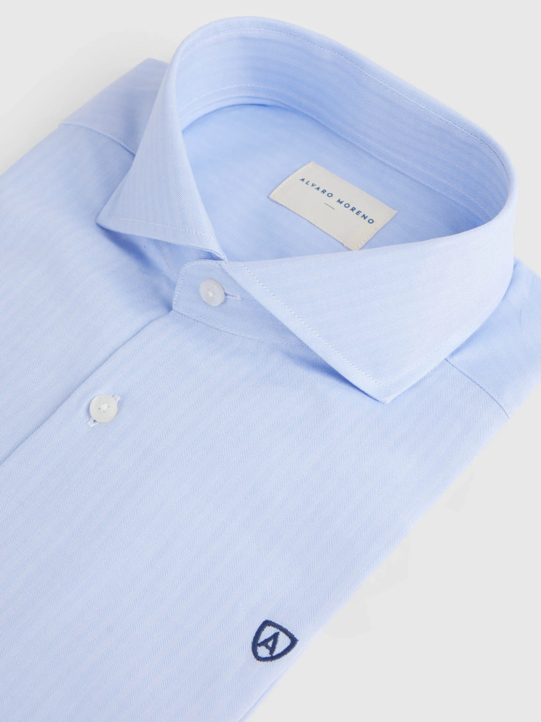CAMISA VESTIR HERRINGBONE CELESTE
